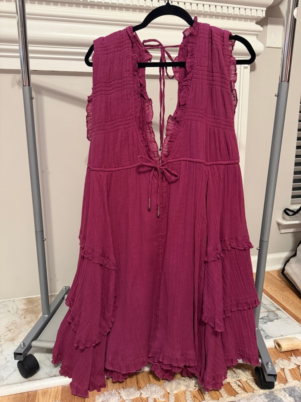 Fuscia Free People boho, textured Sleeveless Dress with Tie Detail